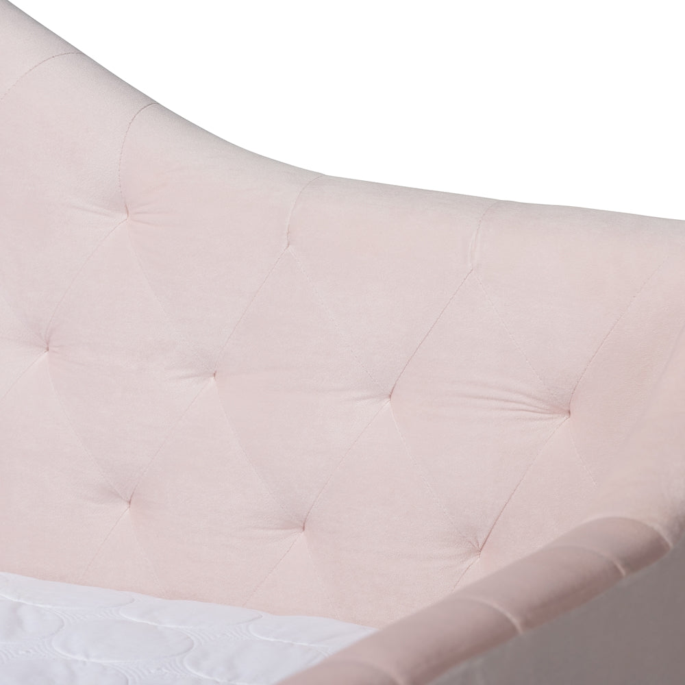 Perry Queen Size Daybed Light Pink Velvet Tufted Upholstery