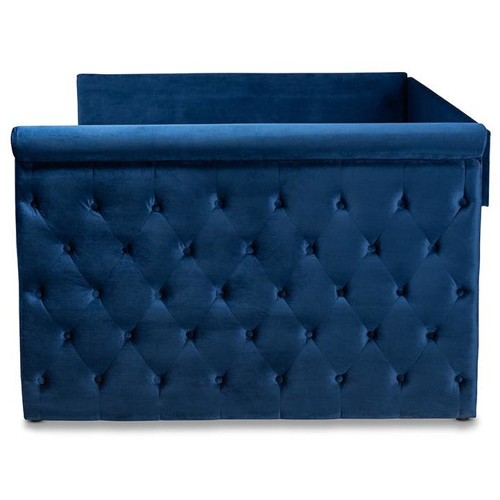 Amaya Navy Blue Velvet Fabric Upholstered Queen Size Daybed With Trundle