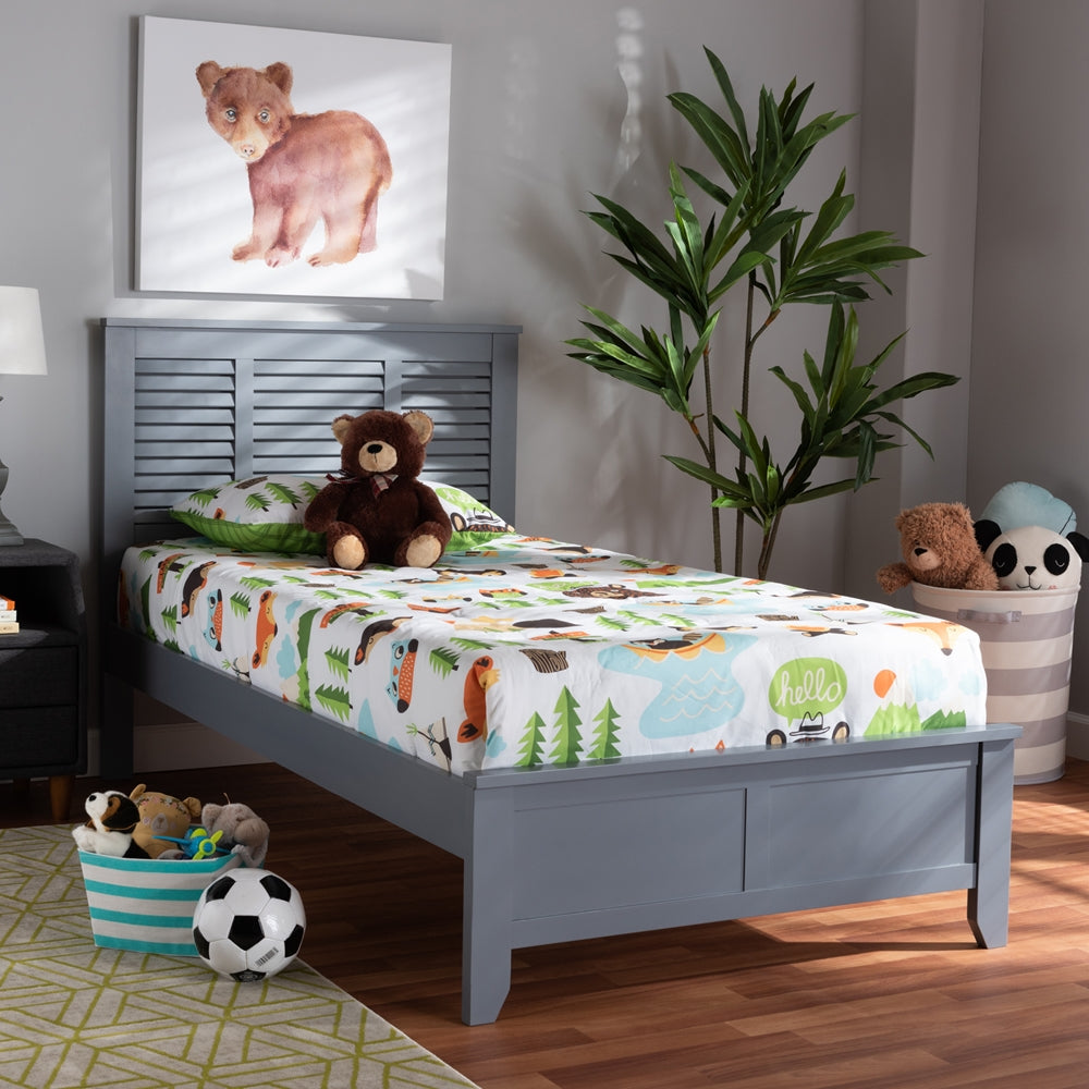 Piran Adela Collection Twin Size Grey Wood Bed – Minimalist Platform Frame
