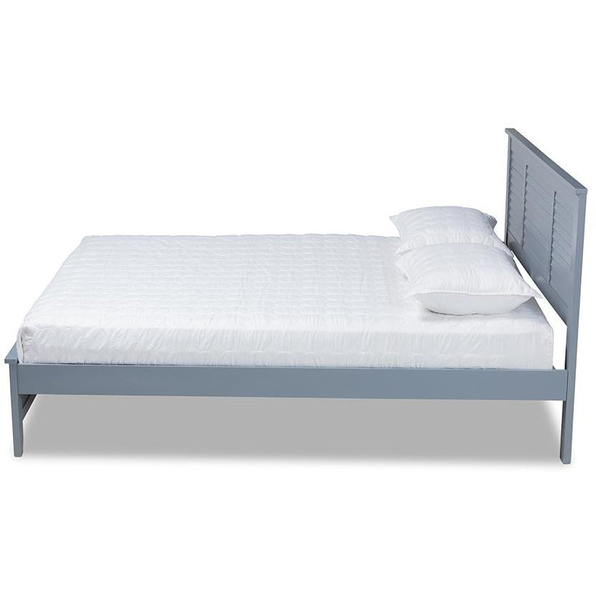 Diara Adela Full Size Grey Wood Platform Bed – Mid-Century Modern Style with Tapered Legs