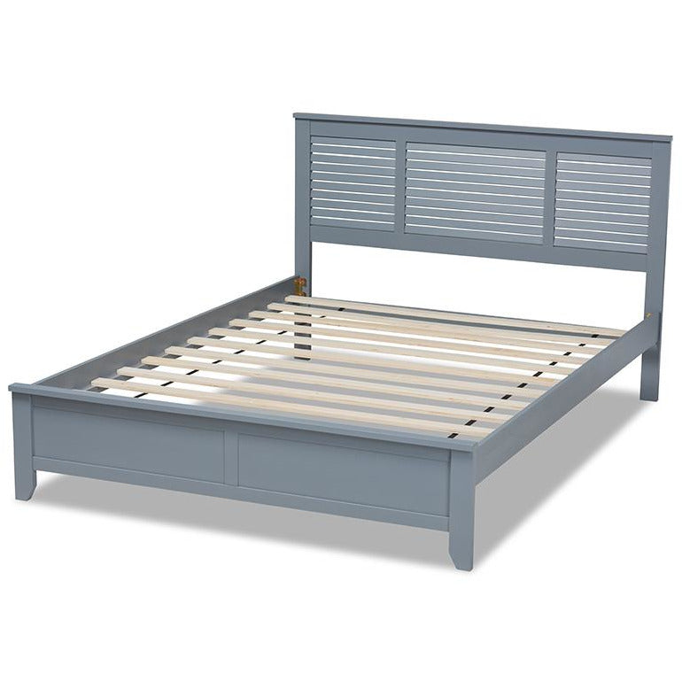 Diara Adela Full Size Grey Wood Platform Bed – Mid-Century Modern Style with Tapered Legs