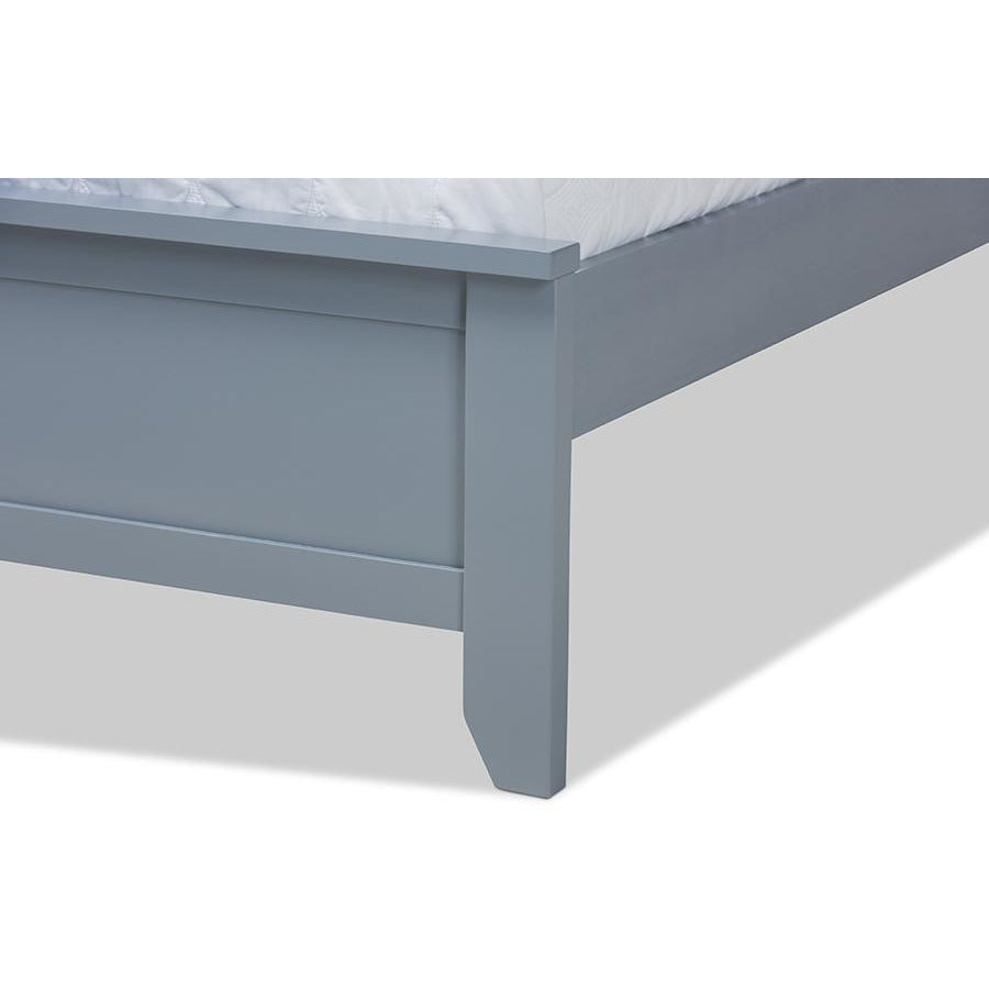 Diara Adela Full Size Grey Wood Platform Bed – Mid-Century Modern Style with Tapered Legs