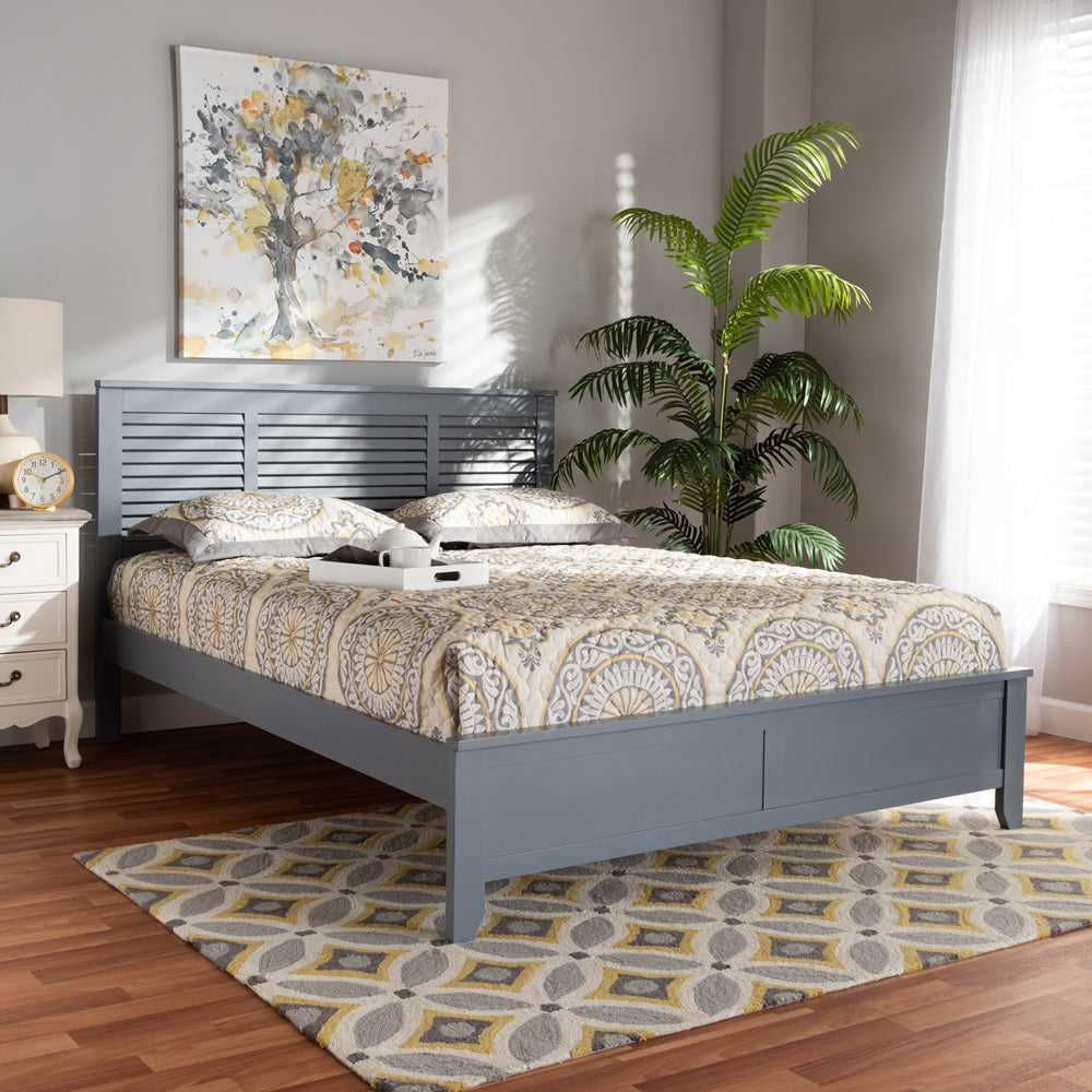 Diara Adela Full Size Grey Wood Platform Bed – Mid-Century Modern Style with Tapered Legs
