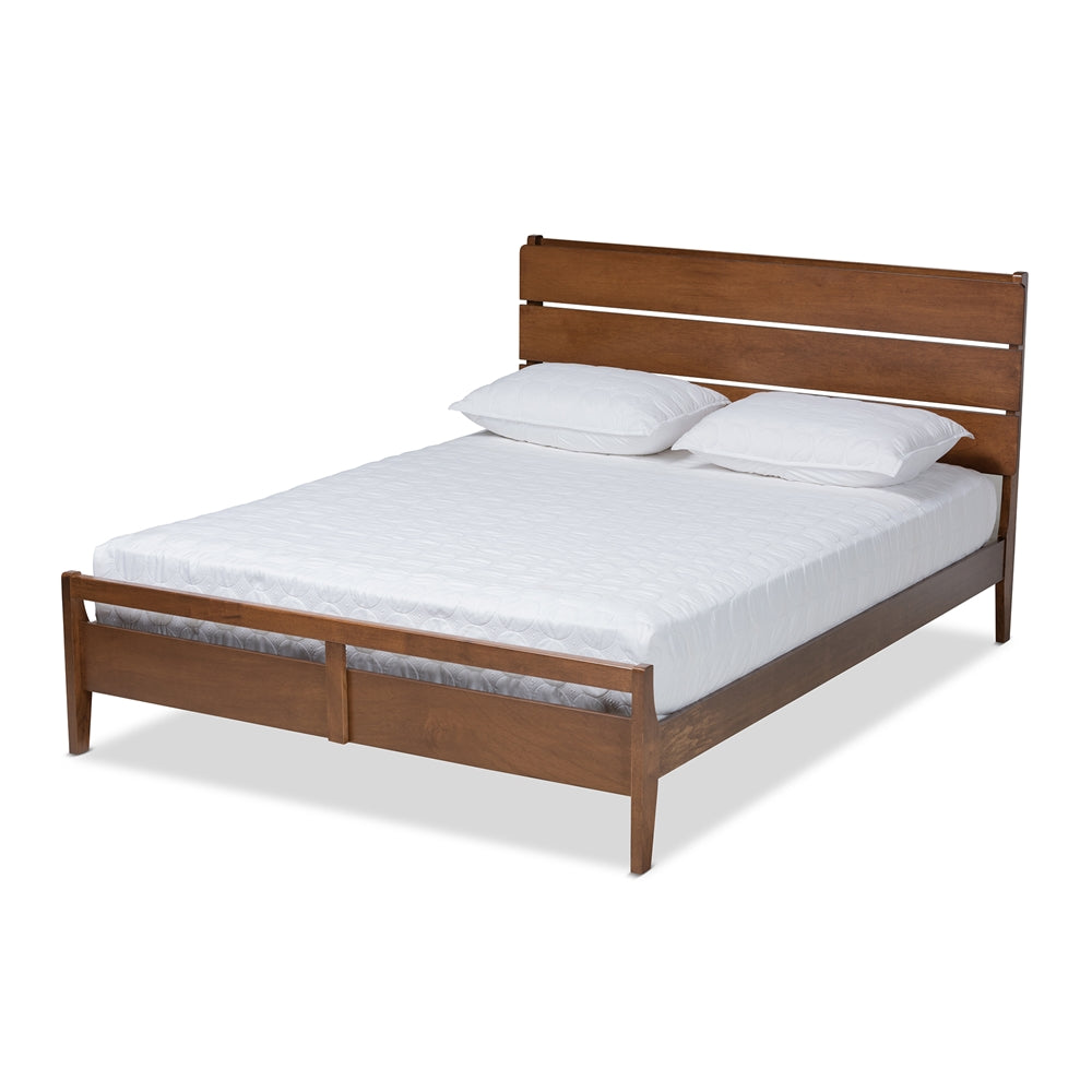 Avena Mid-Century Modern Walnut Finished Wood Queen Size Platform Bed