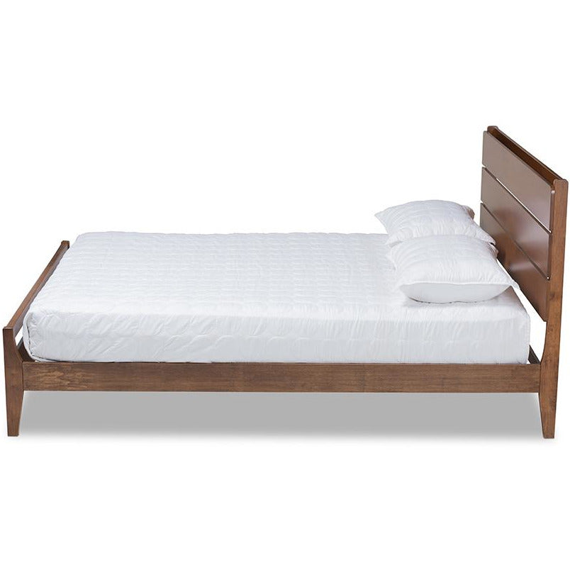 Avena Mid-Century Modern Walnut Finished Wood Queen Size Platform Bed