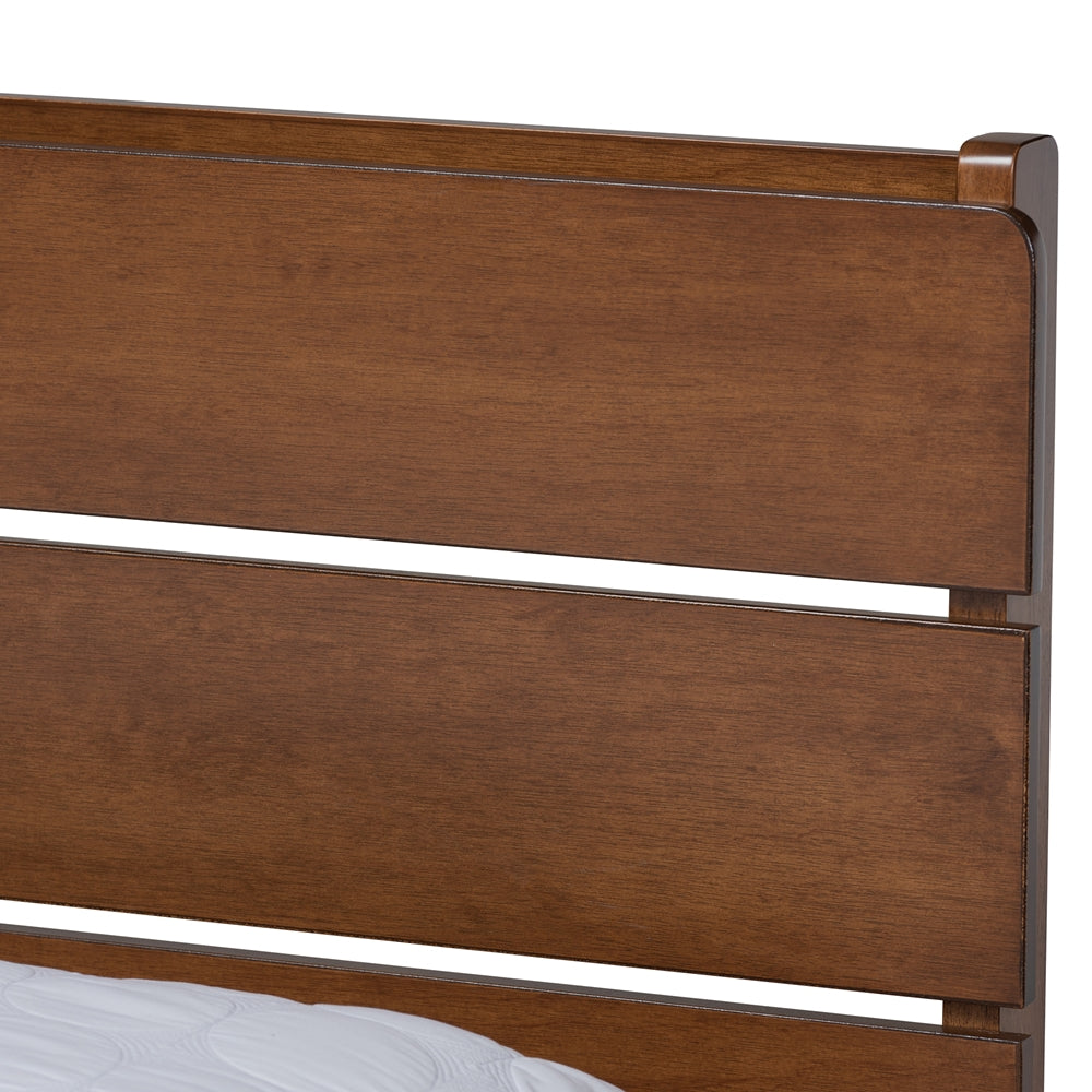 Avena Mid-Century Modern Walnut Finished Wood Queen Size Platform Bed