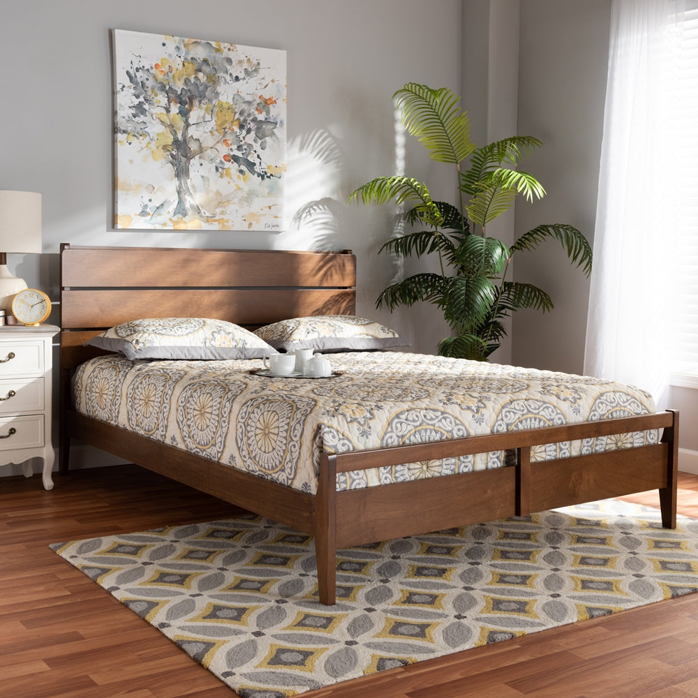 Avena Mid-Century Modern Walnut Finished Wood Queen Size Platform Bed