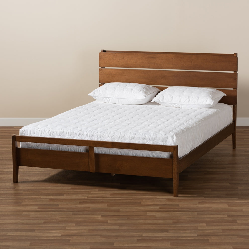 Avena Mid-Century Modern Walnut Finished Wood Queen Size Platform Bed