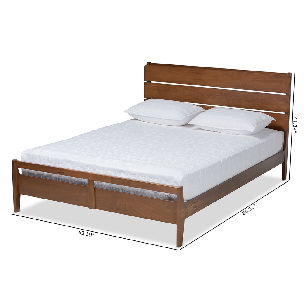 Avena Mid-Century Modern Walnut Finished Wood Queen Size Platform Bed