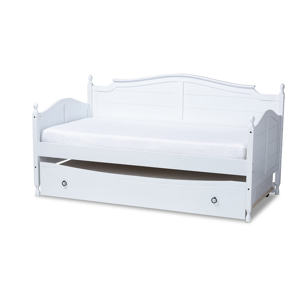 Mara Twin Size Daybed White Wood Cottage Farmhouse Style with Trundle