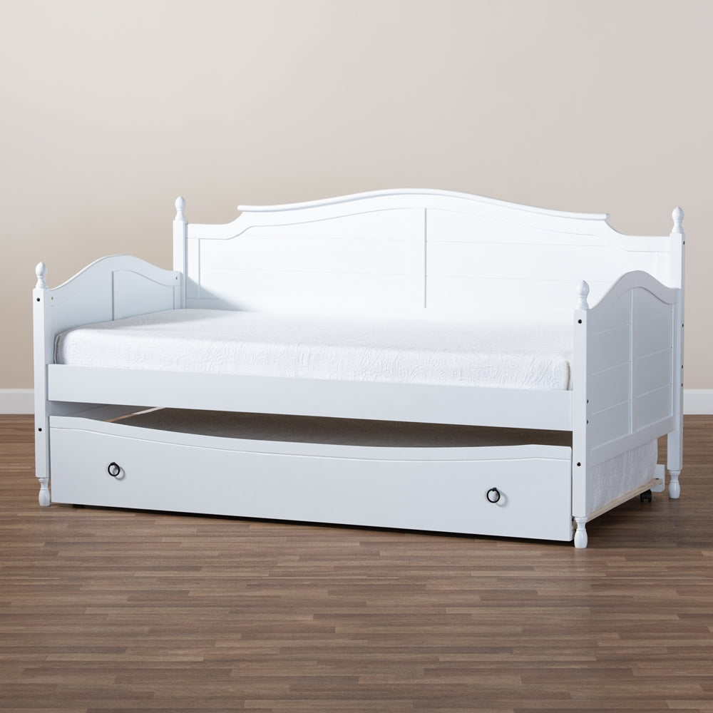 Mara Twin Size Daybed White Wood Cottage Farmhouse Style with Trundle