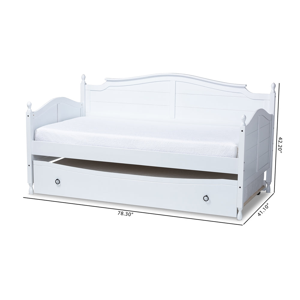 Mara Twin Size Daybed White Wood Cottage Farmhouse Style with Trundle
