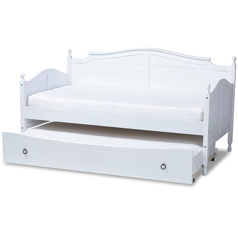 Mara Twin Size Daybed White Wood Cottage Farmhouse Style with Trundle
