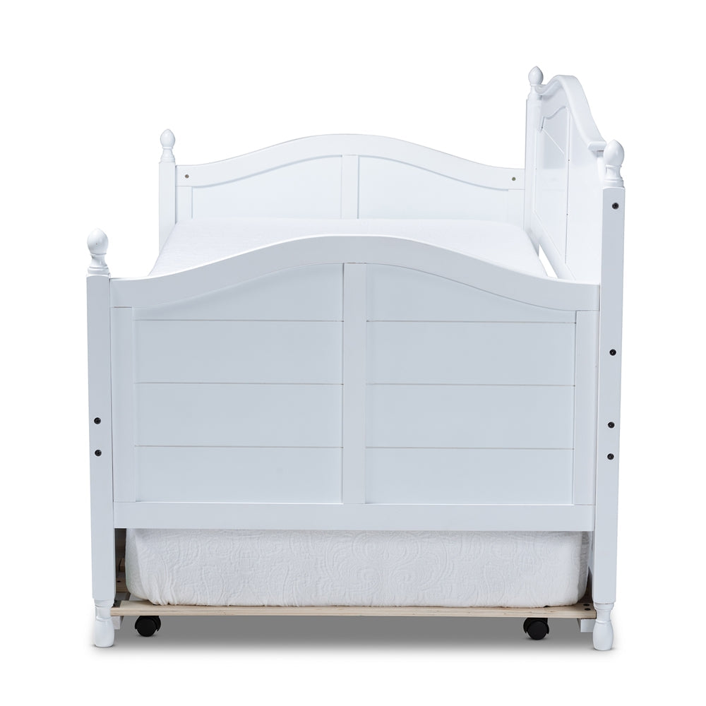 Mara Twin Size Daybed White Wood Cottage Farmhouse Style with Trundle
