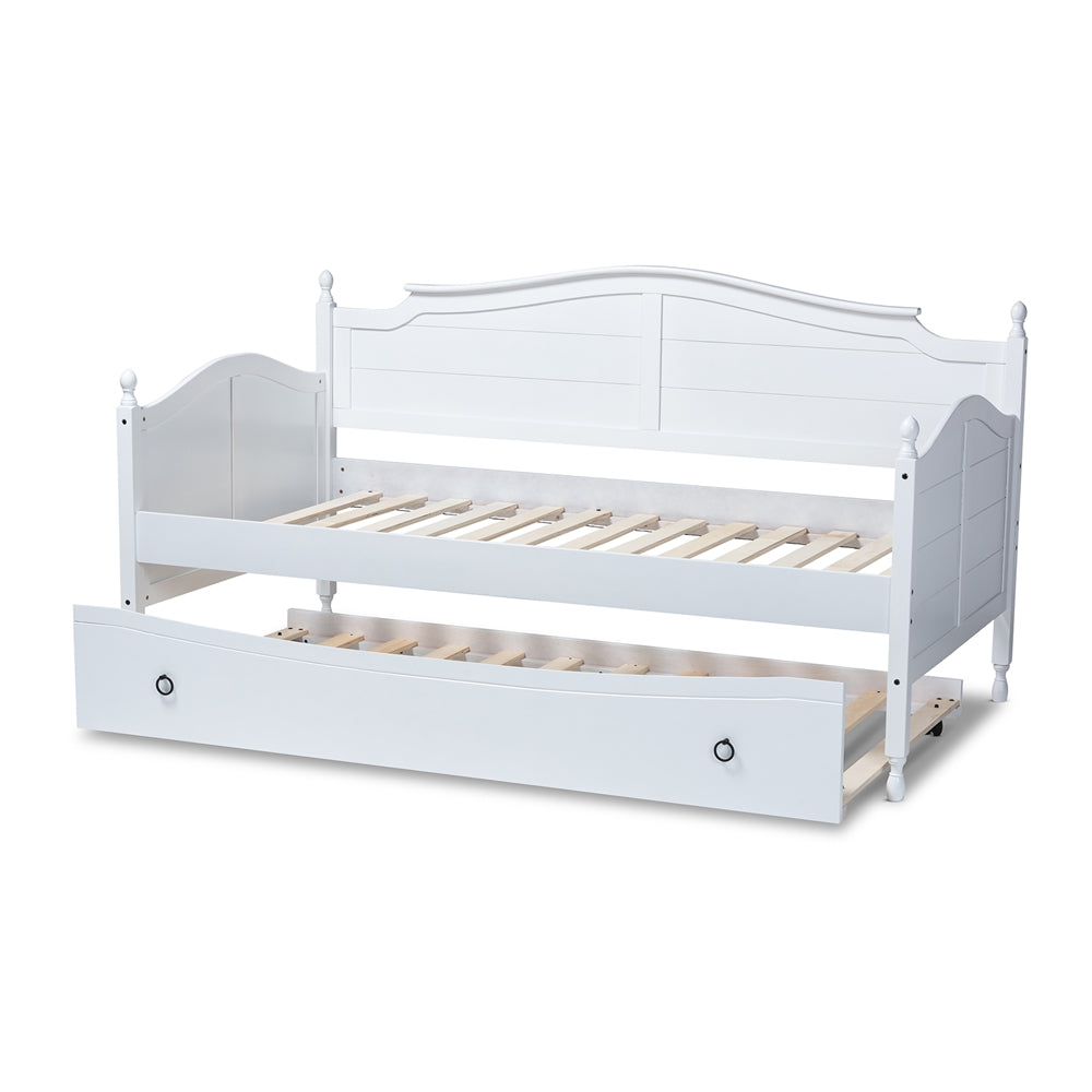Mara Twin Size Daybed White Wood Cottage Farmhouse Style with Trundle