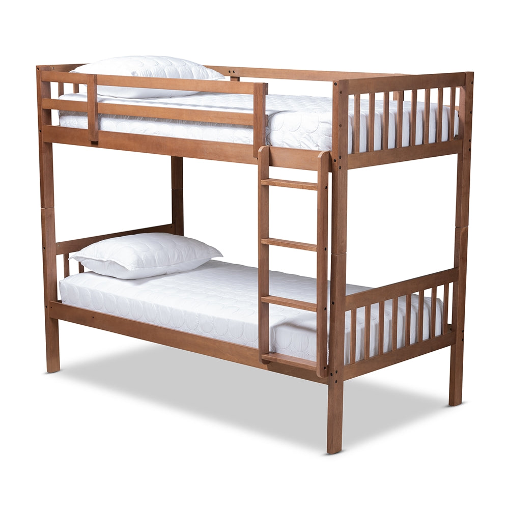 Jude Modern And Contemporary Walnut Brown Finished Wood Twin Size Bunk Bed