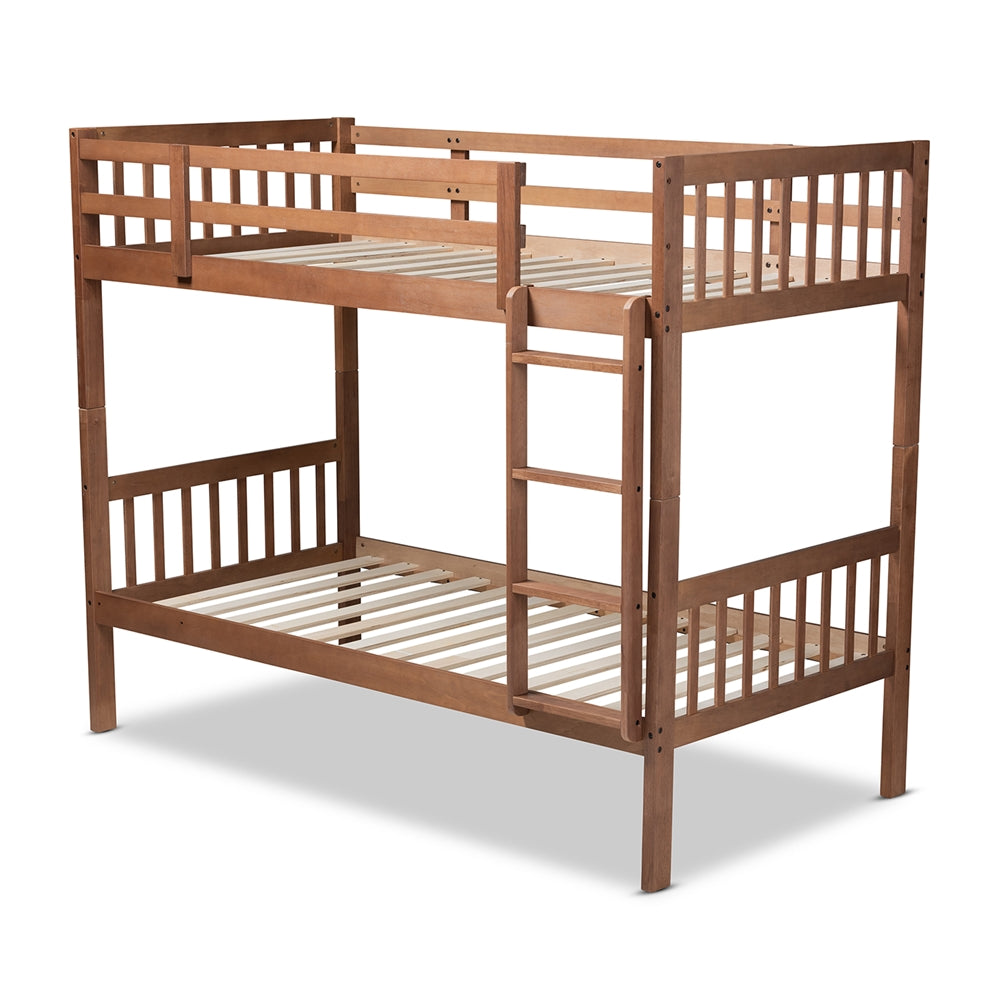 Jude Modern And Contemporary Walnut Brown Finished Wood Twin Size Bunk Bed