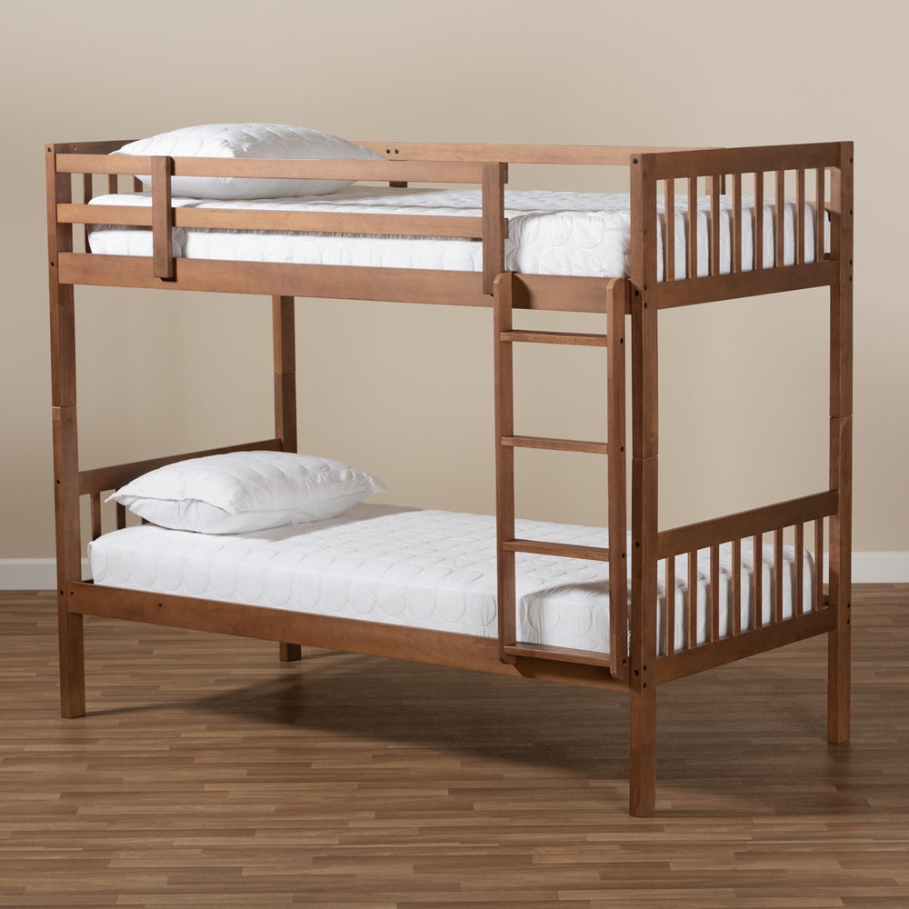 Jude Modern And Contemporary Walnut Brown Finished Wood Twin Size Bunk Bed