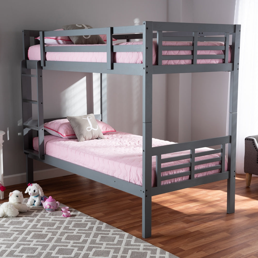 Liam Modern And Contemporary Grey Finished Wood Twin Size Bunk Bed
