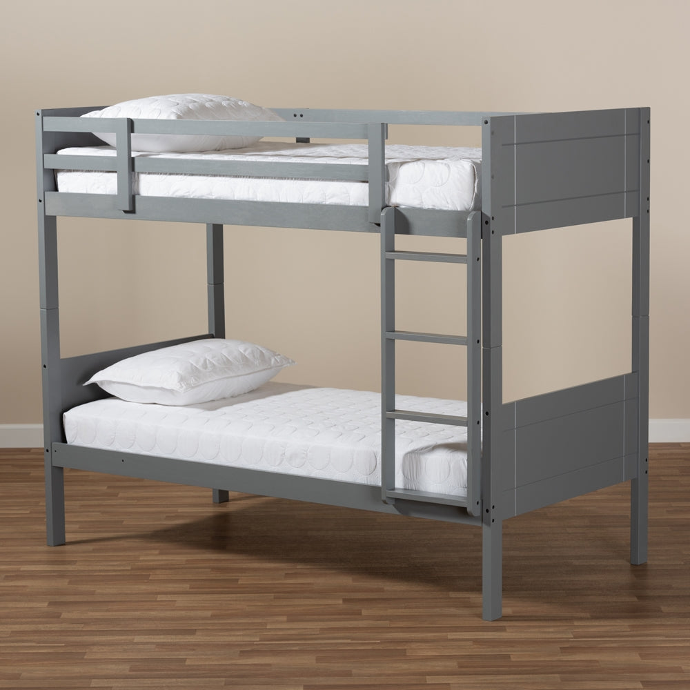 Elsie Modern And Contemporary Grey Finished Wood Twin Size Bunk Bed