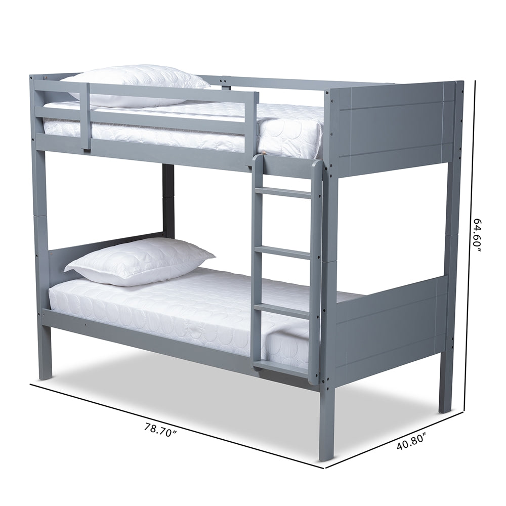 Elsie Modern And Contemporary Grey Finished Wood Twin Size Bunk Bed