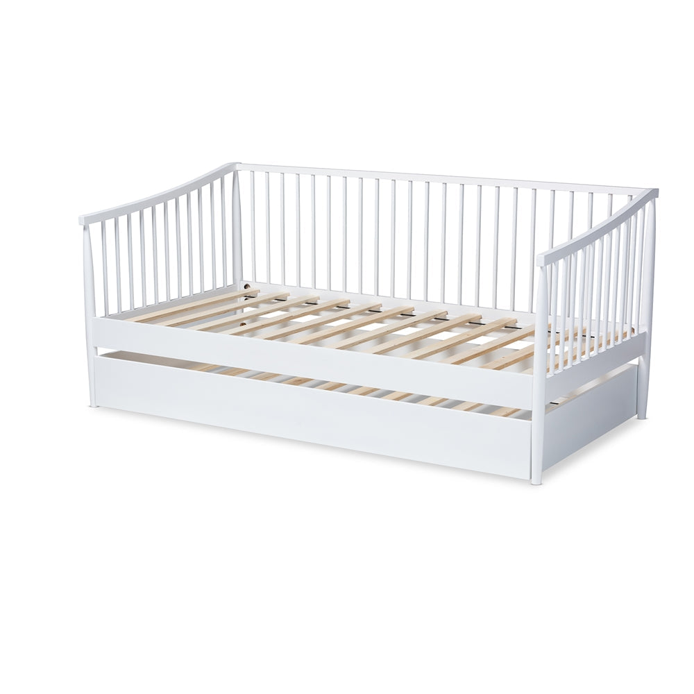 Renata Classic and White Finished Wood Twin Size Spindle Daybed with Trundle