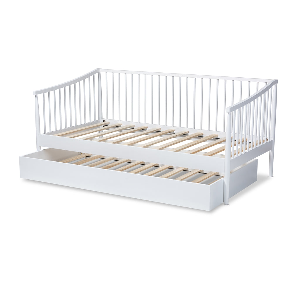 Renata Classic and White Finished Wood Twin Size Spindle Daybed with Trundle