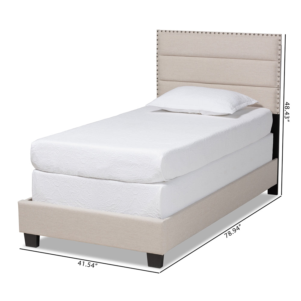 Ansa Beige Fabric Upholstered Twin Size Bed