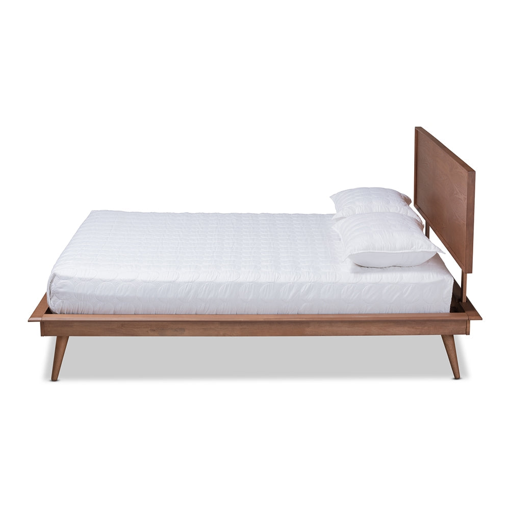 Karine Mid-Century Modern Walnut Brown Finished Wood King Size Platform Bed