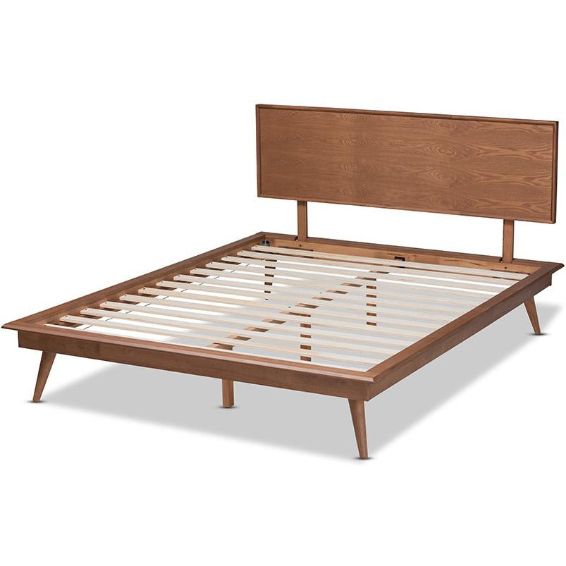 Karine Mid-Century Modern Walnut Brown Finished Wood Full Size Platform Bed