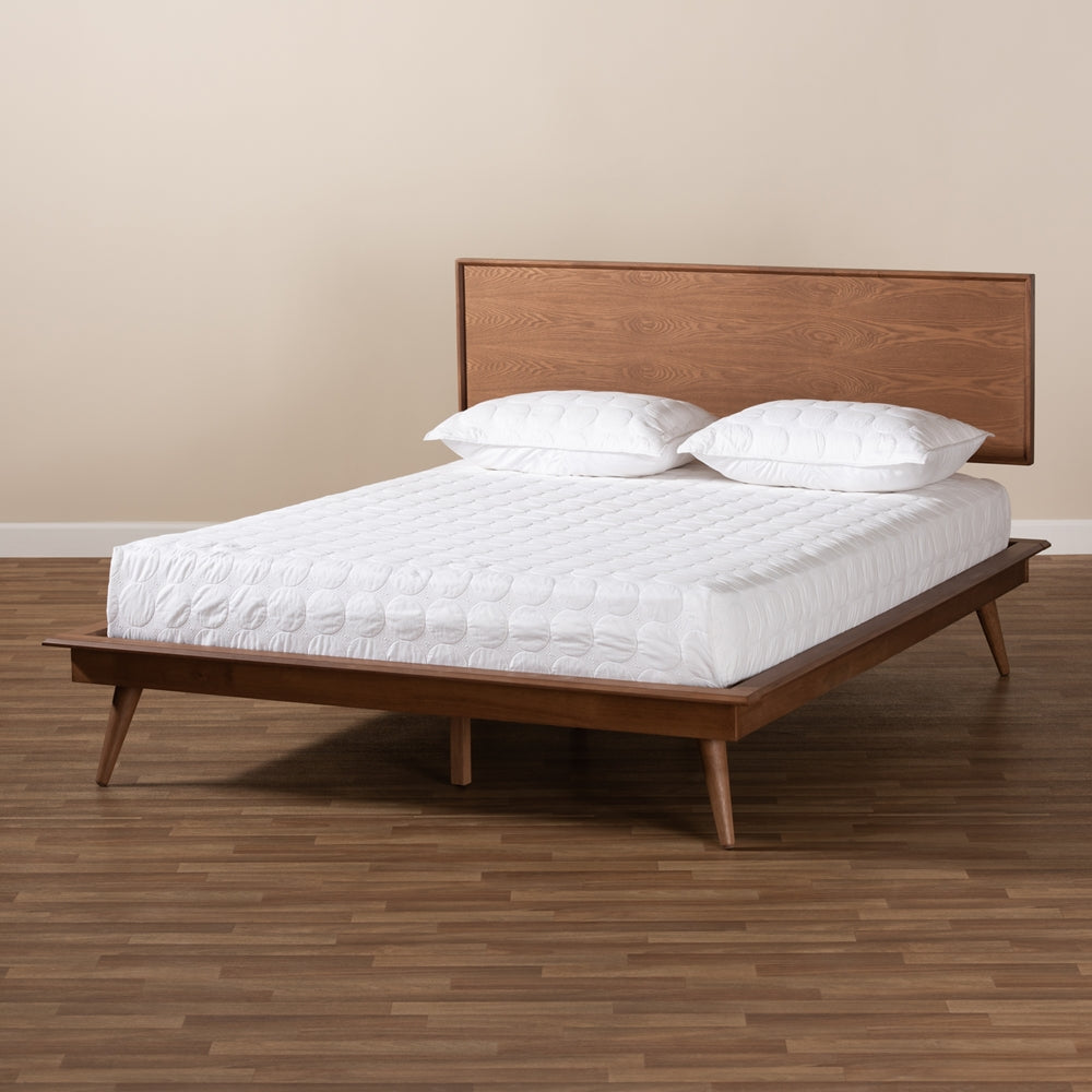 Karine Mid-Century Modern Walnut Brown Finished Wood Full Size Platform Bed