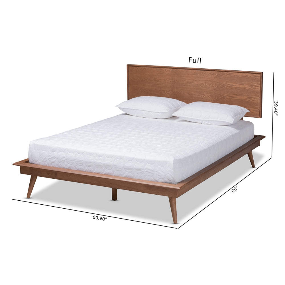 Karine Mid-Century Modern Walnut Brown Finished Wood Full Size Platform Bed