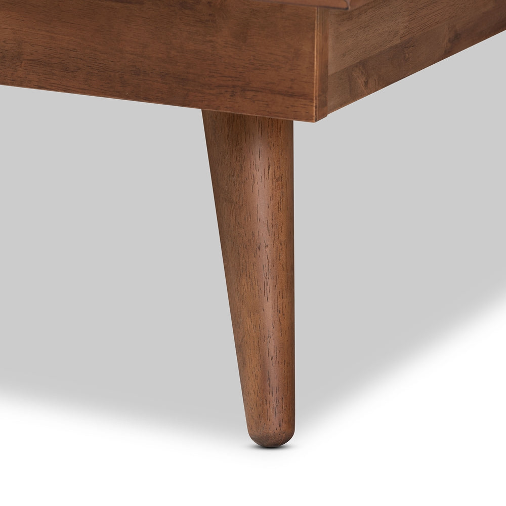 Nura Walnut Brown Finished Wood and Synthetic Rattan King Size Platform Bed