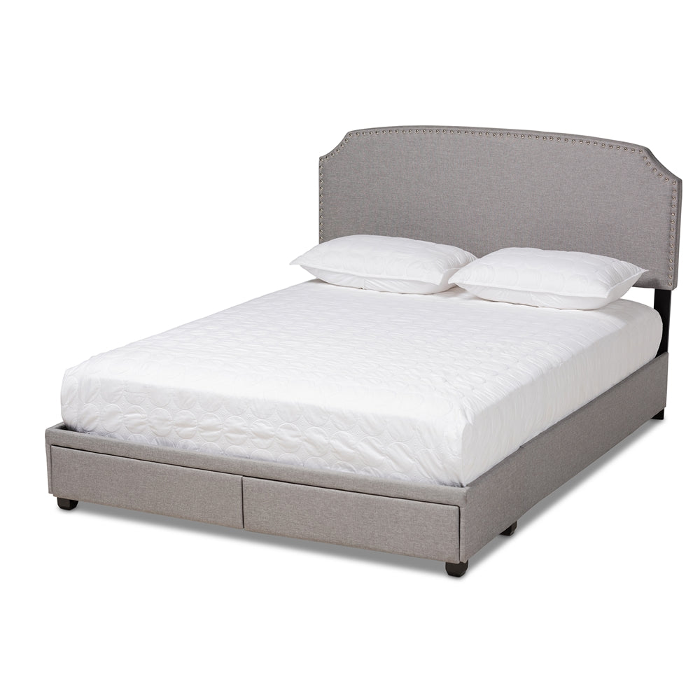 Larese Light Grey Fabric Upholstered 2-Drawer King Size Platform Storage Bed