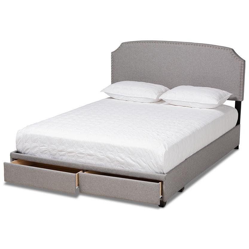 Larese Light Grey Fabric Upholstered 2-Drawer King Size Platform Storage Bed