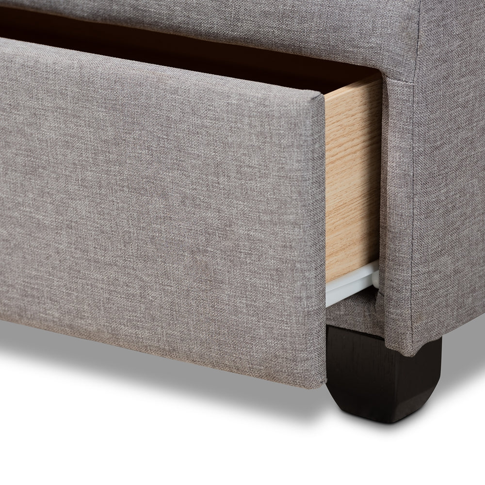 Larese Light Grey Fabric Upholstered 2-Drawer King Size Platform Storage Bed