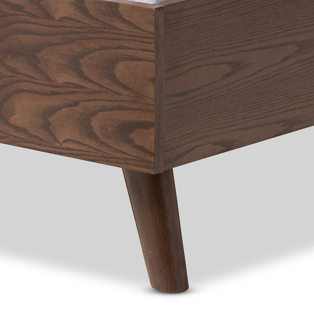 Teagan Alinia Full Size Platform Bed Grey Fabric Walnut Wood