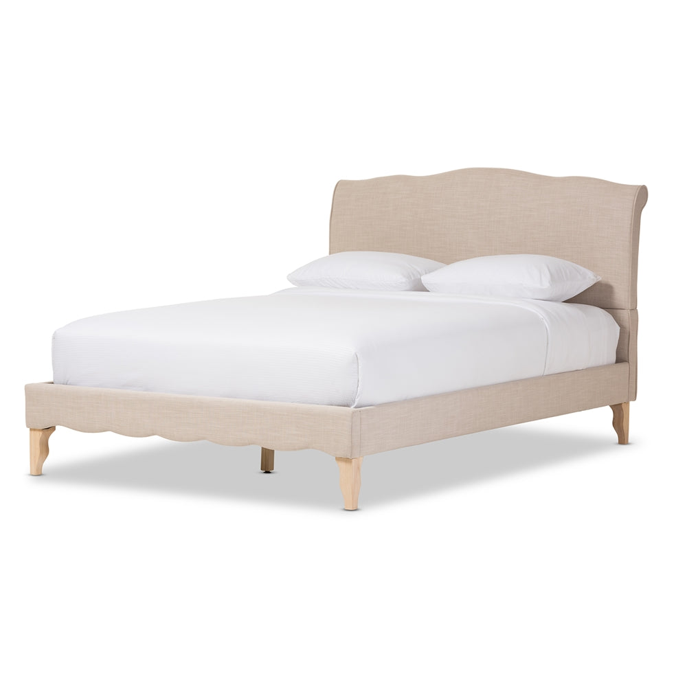 Fannie Queen Size French Classic Modern in Beige Linen Fabric