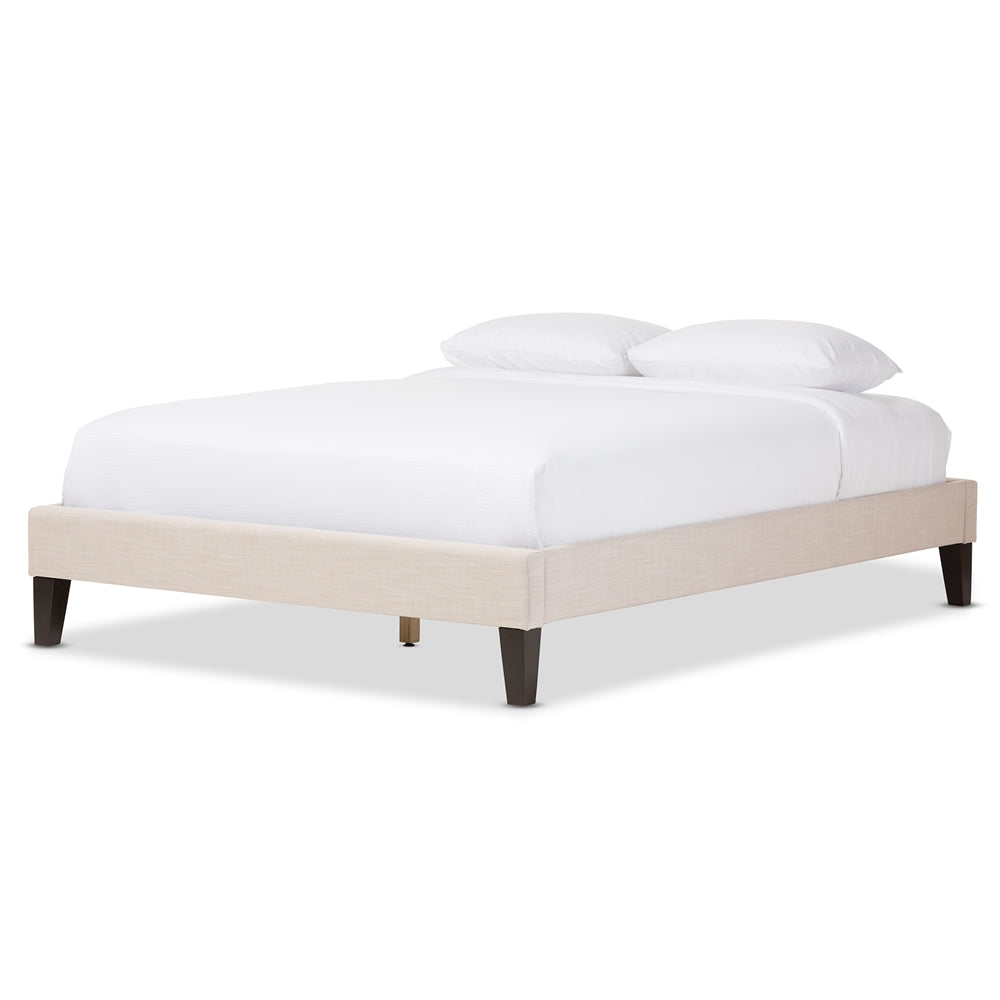 Lancashire Full Size Beige Linen Upholstered Modern Frame with Tapered Legs