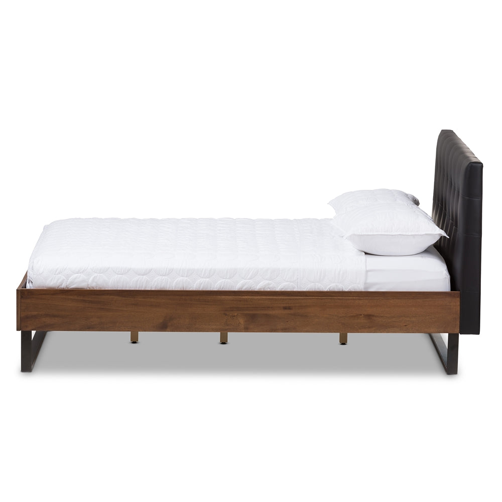 Mitchell Black Faux Leather Dark Bronze Metal King Size Platform Bed
