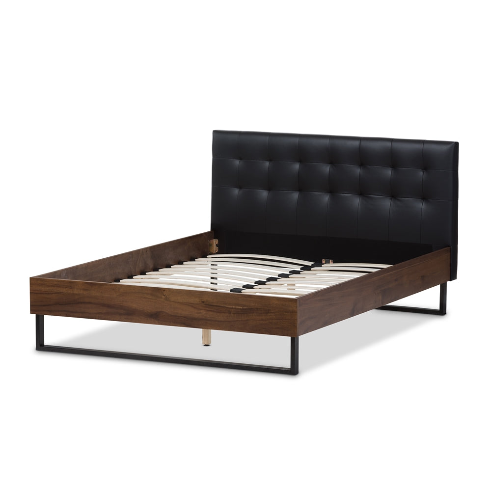 Mitchell Black Faux Leather Dark Bronze Metal King Size Platform Bed