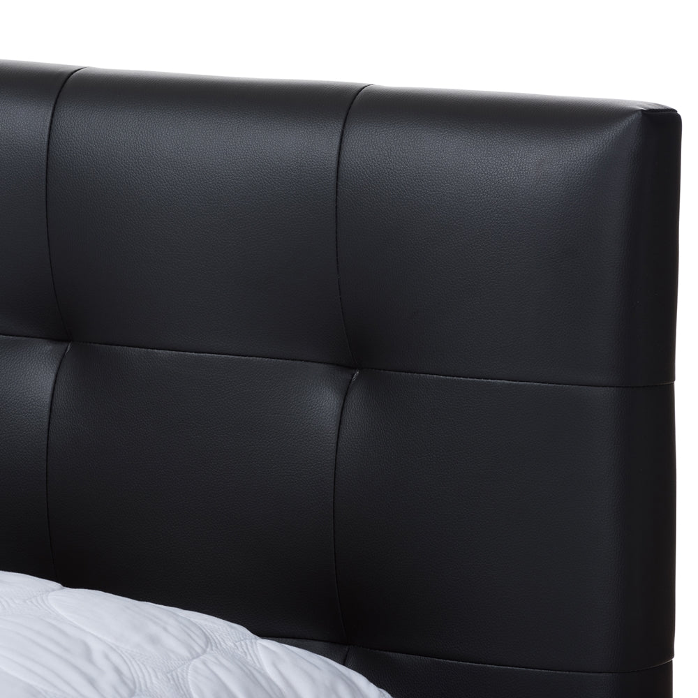 Mitchell Black Faux Leather Dark Bronze Metal King Size Platform Bed