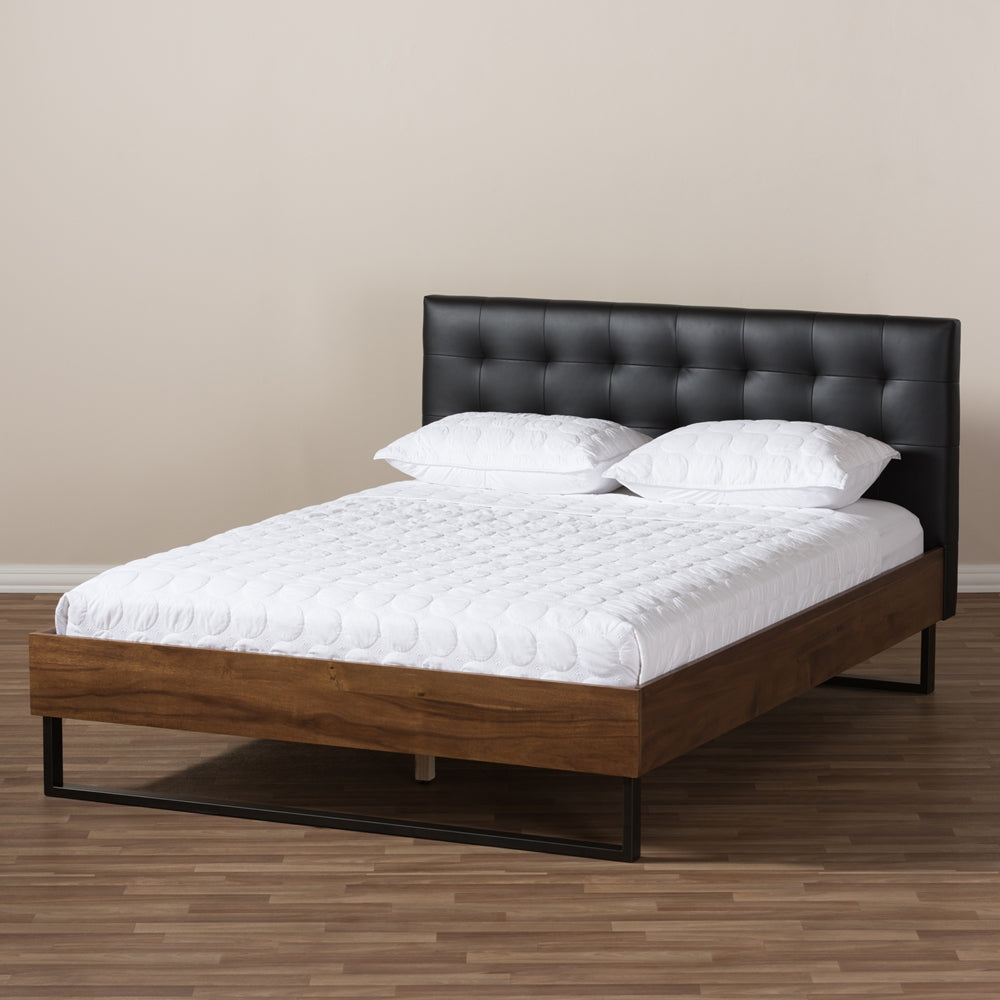 Mitchell Black Faux Leather Dark Bronze Metal King Size Platform Bed