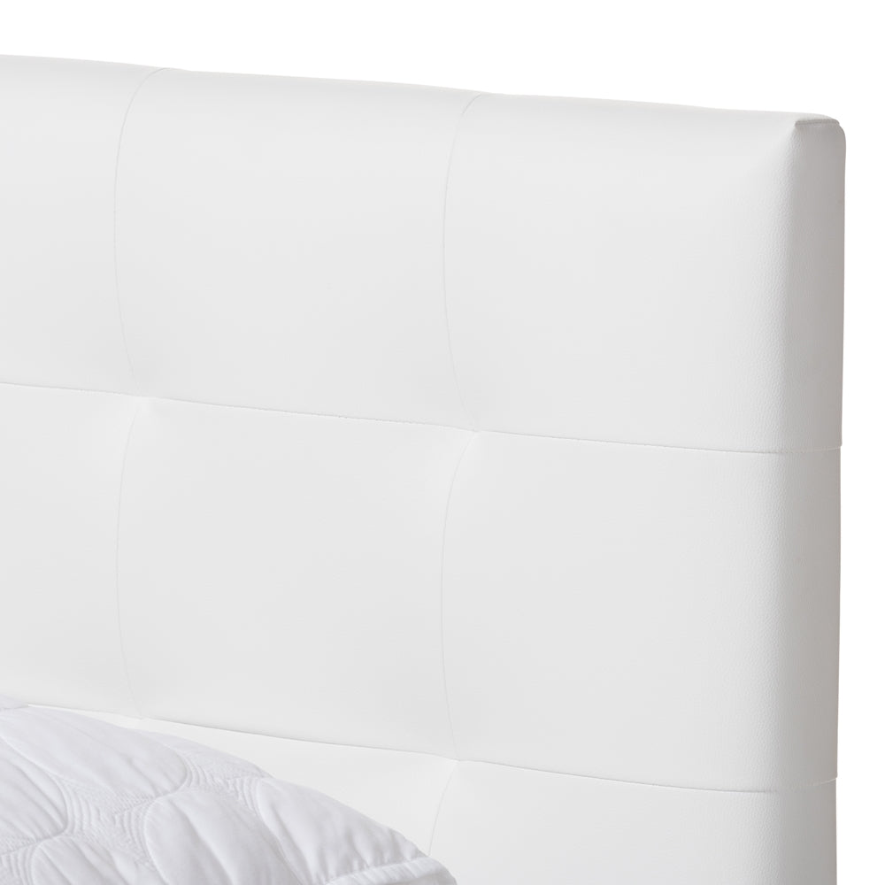 Mitchell White Faux Leather Dark Bronze Metal Queen Size Platform Bed