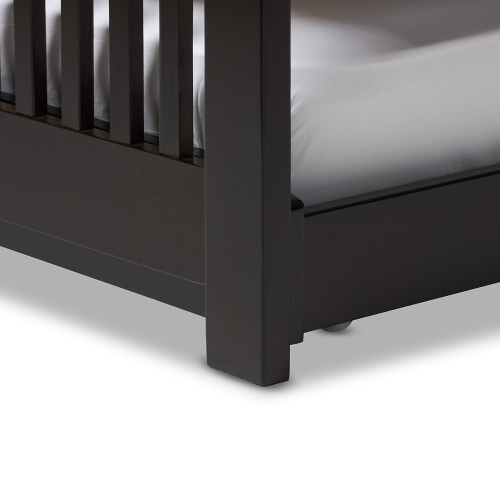 Hevea Twin Size Dark Brown Solid Wood Platform Bed With Guest Trundle Bed