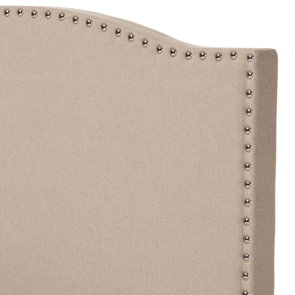 Benjamin Beige Linen Upholstered Twin Size Arched Bed With Nail Heads