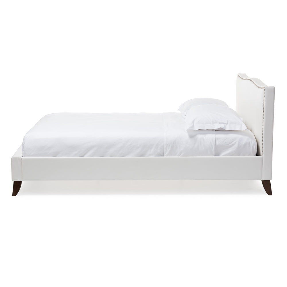Battersby White Modern Bed With Upholstered Headboard - Queen Size