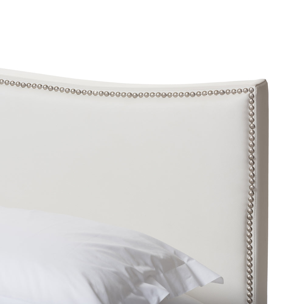 Battersby White Modern Bed With Upholstered Headboard - Queen Size