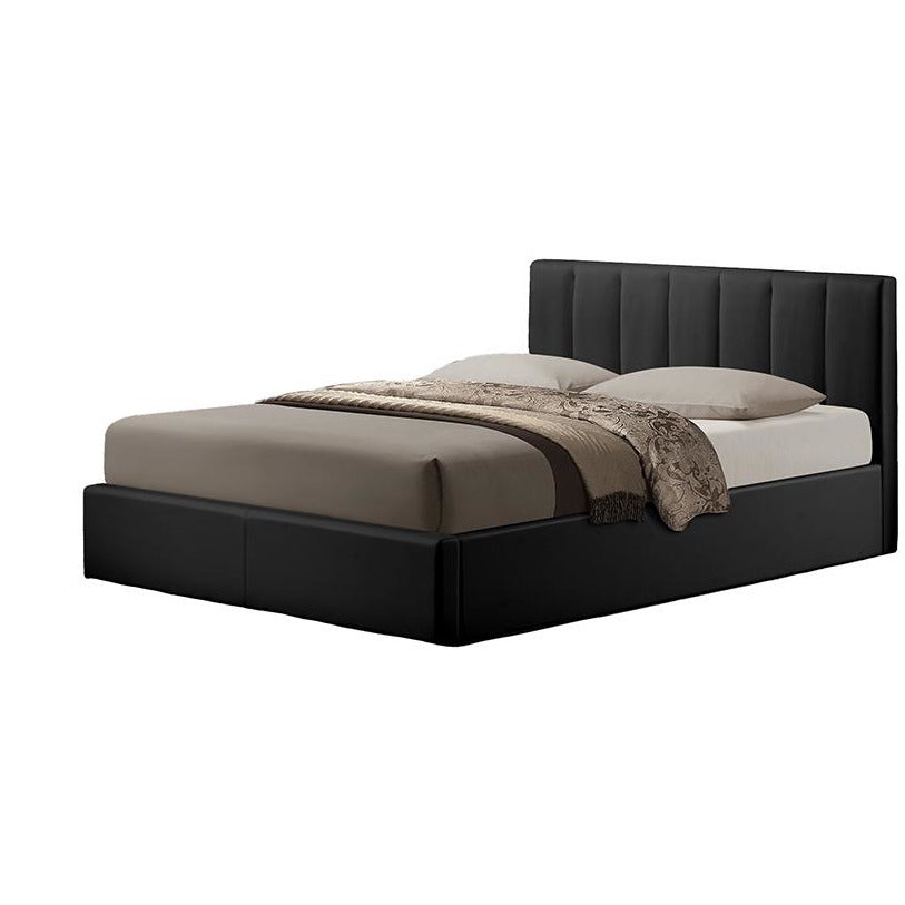 Templemore Black Leather Contemporary Queen-Size Bed