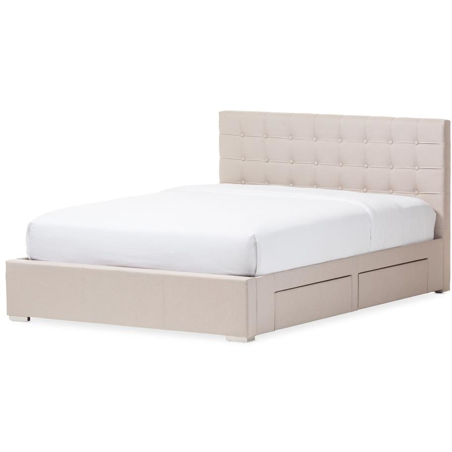 Rene Beige Fabric 4-Drawer Queen Size Storage Platform Bed